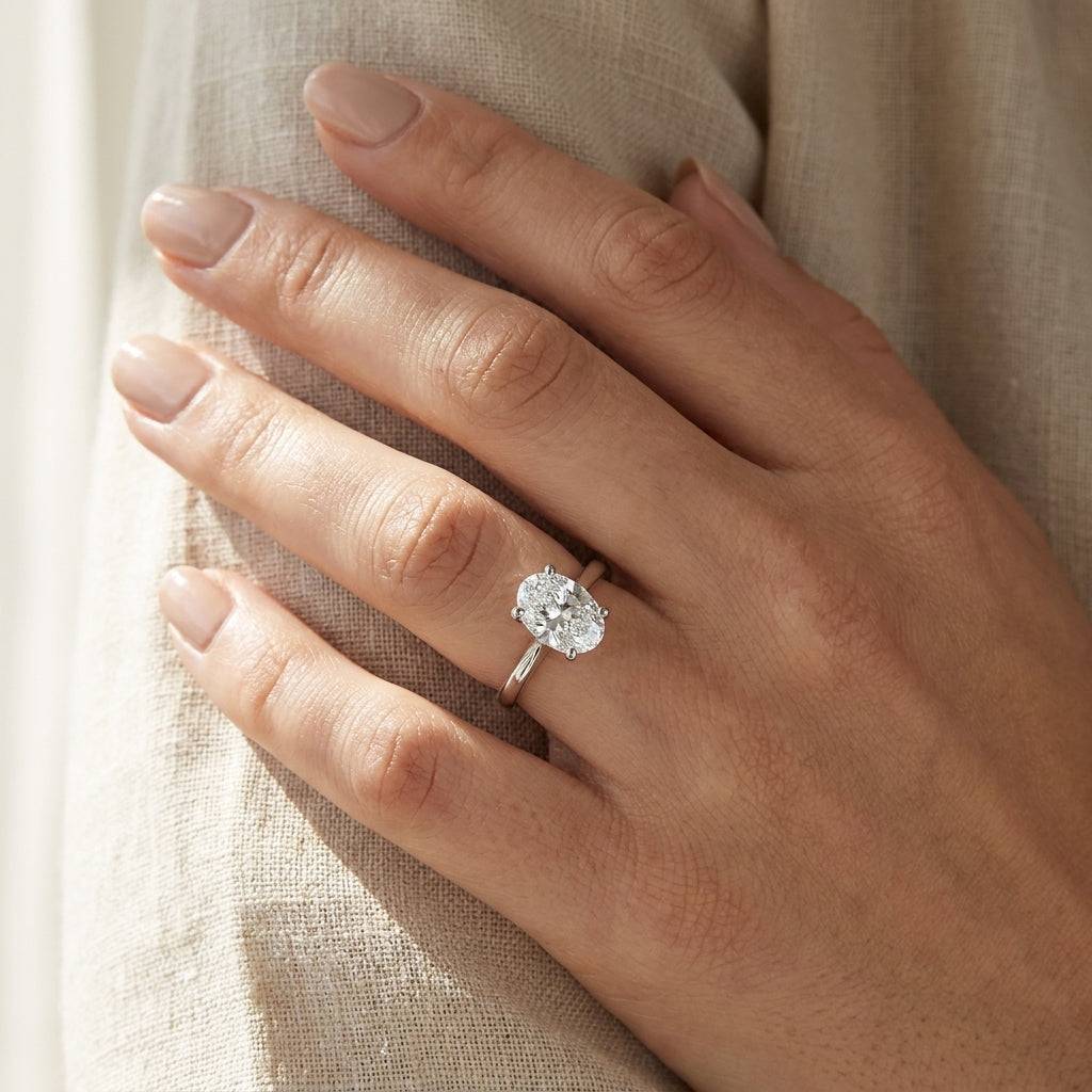 4 Carat Oval Lab Grown Diamond Engagement Ring | 14K White Gold