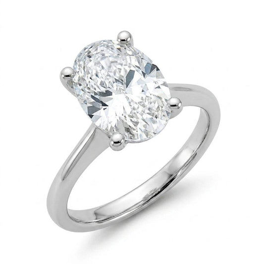 4 Carat Oval Lab Grown Diamond Engagement Ring | 14K White Gold