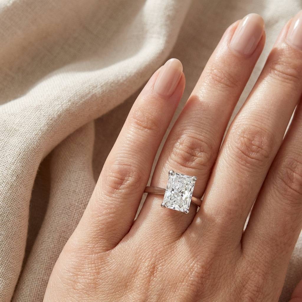 4 Carat Radiant Lab Grown Diamond Engagement Ring | 14K White Gold