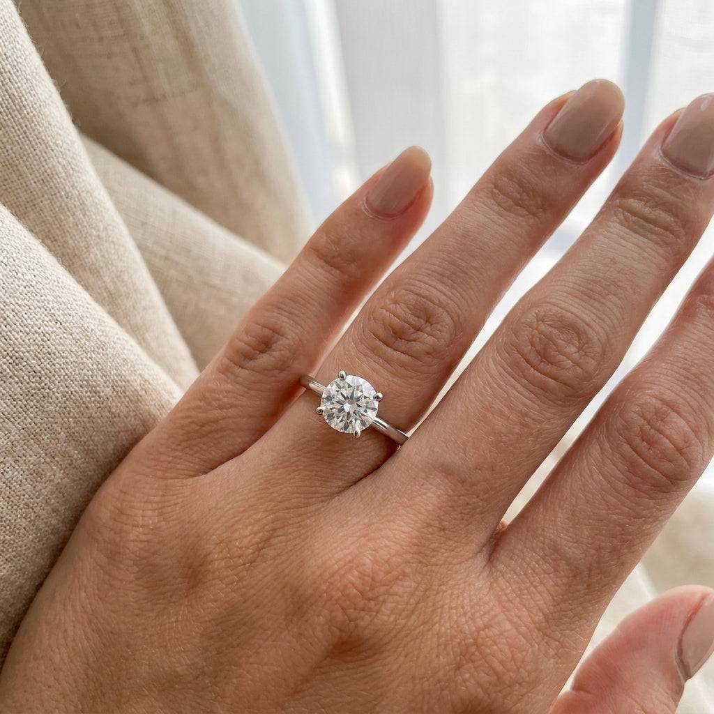 4 Carat Round Lab Grown Diamond Engagement Ring | 14K White Gold