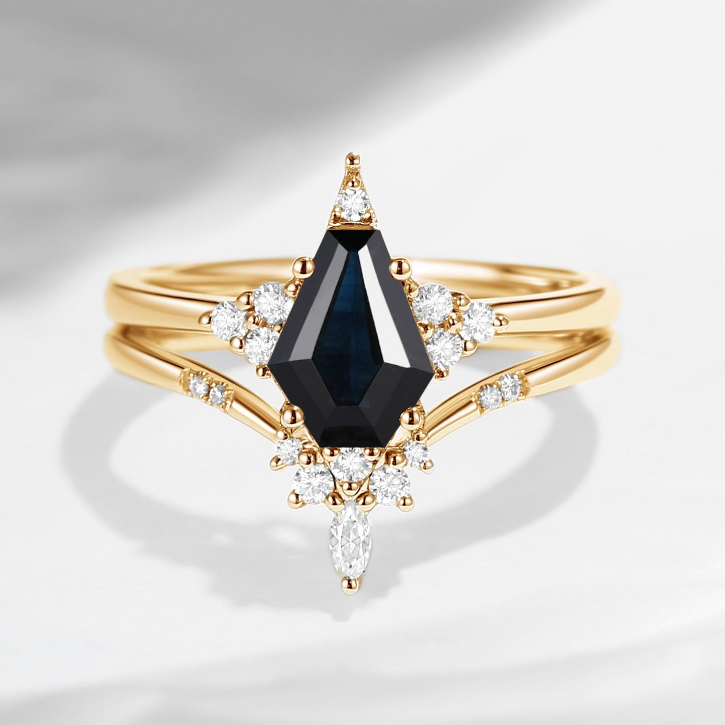 Unique Coffin Natural Black Sapphire Engagement Star Ring Set 2pcs - Coffin Kite