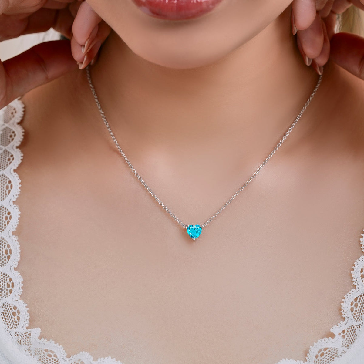 Gorgeous 2 Carat Heart Cut Birthstone Pendant Necklaces