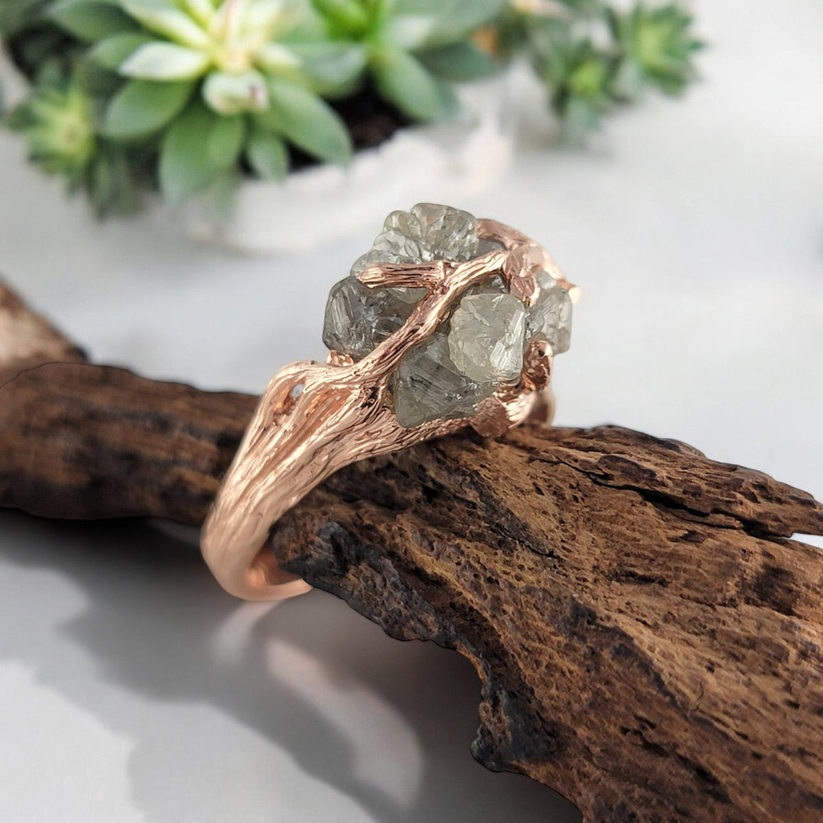 Raw Diamond Twig Engagement Ring - Handcrafted Natural Branch Setting