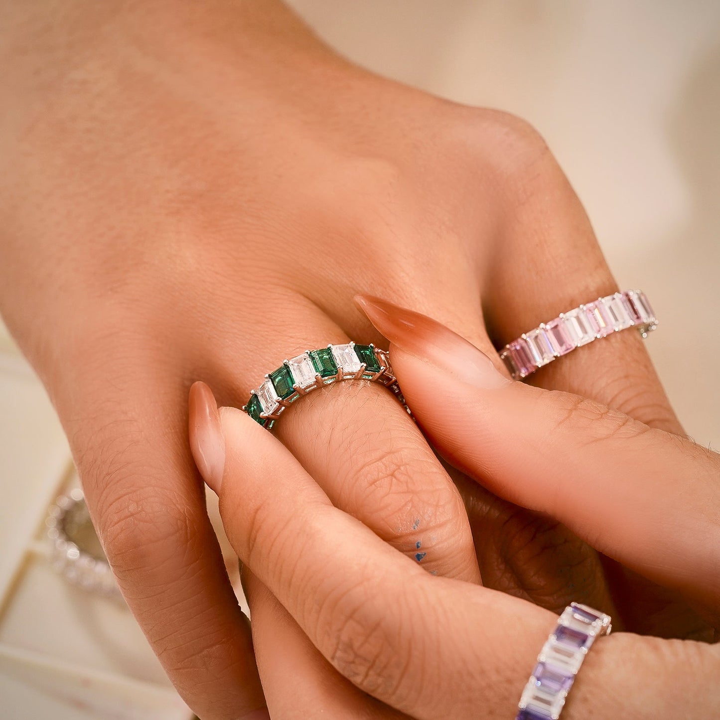 10 Carat Emerald Cut Birthstone - Multicolor Eternity Wedding Band