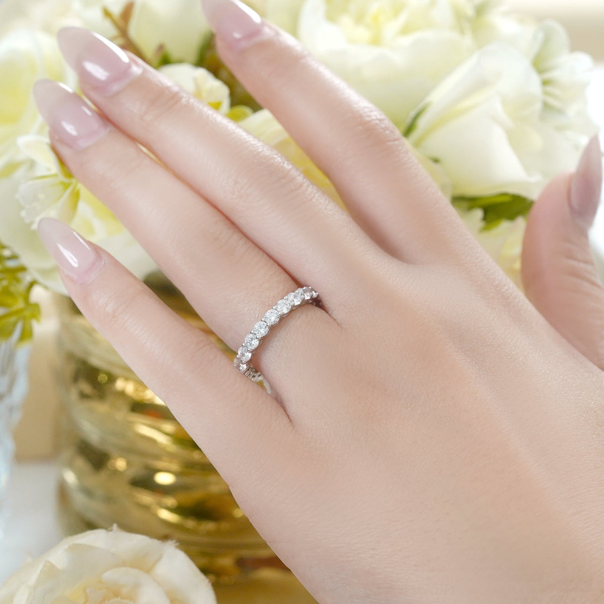 Moissanite Eternity Classic Prong Style Wedding Ring