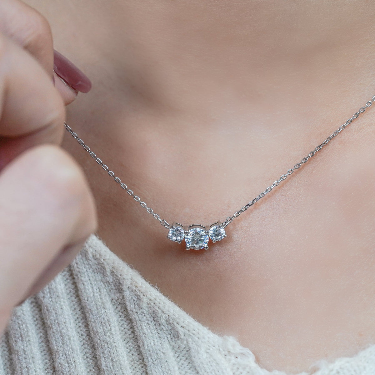 1 Carat Lab Diamond Round Cut Three Stones Necklace