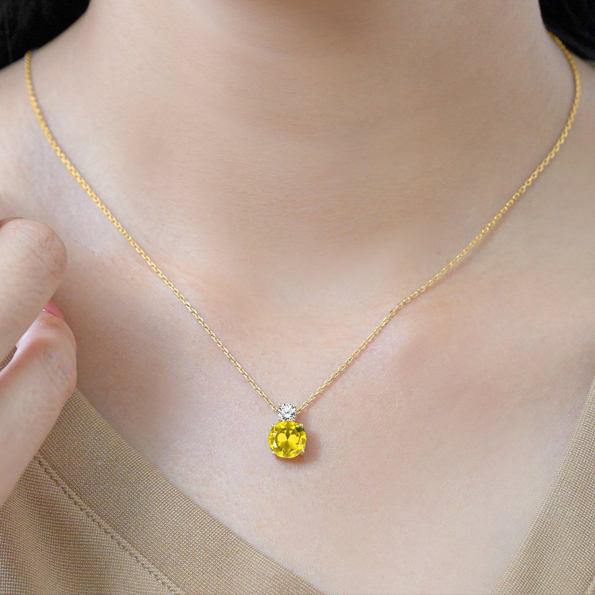 3.75 Carat Birthstone Dangling Round Cut Necklace