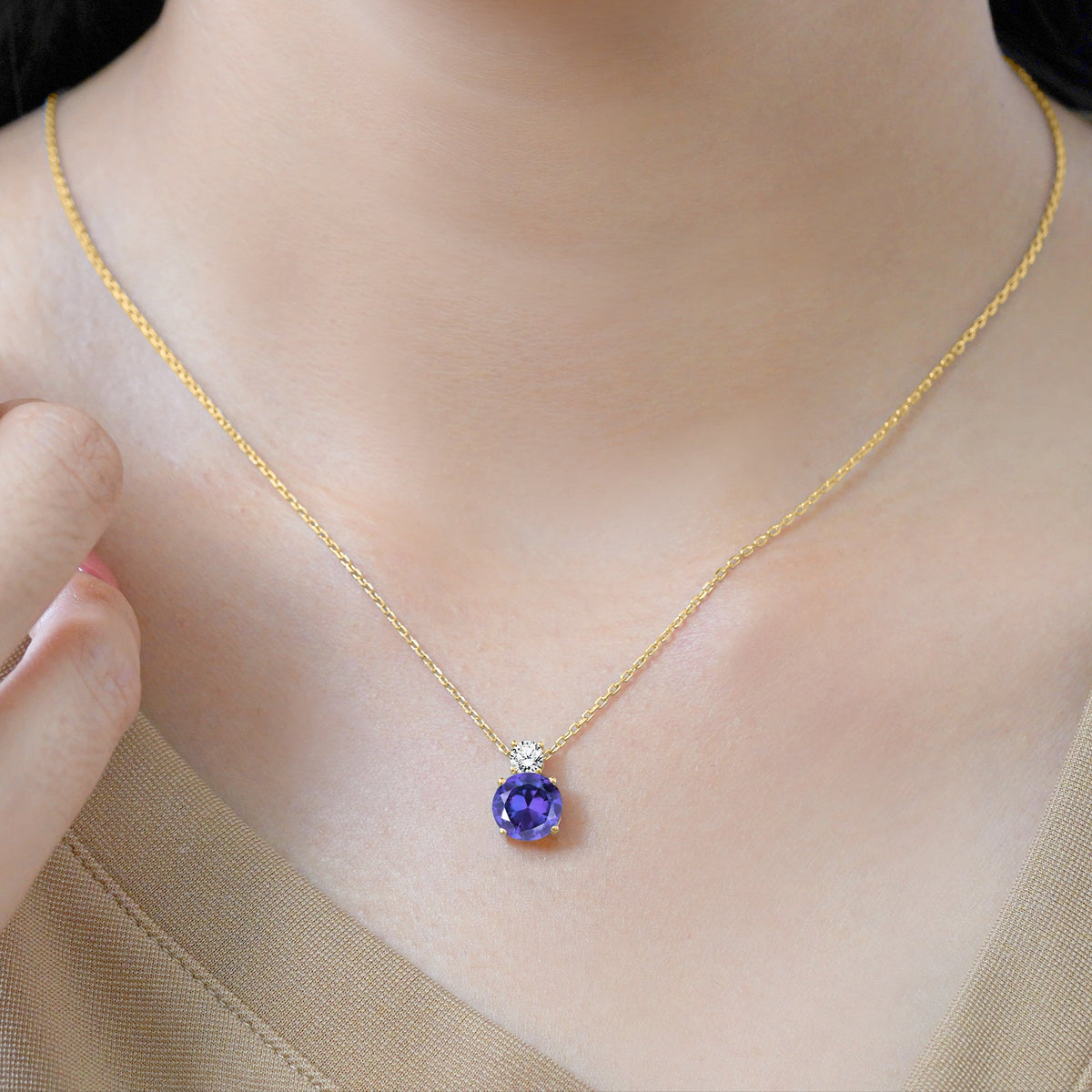 3.75 Carat Birthstone Dangling Round Cut Necklace
