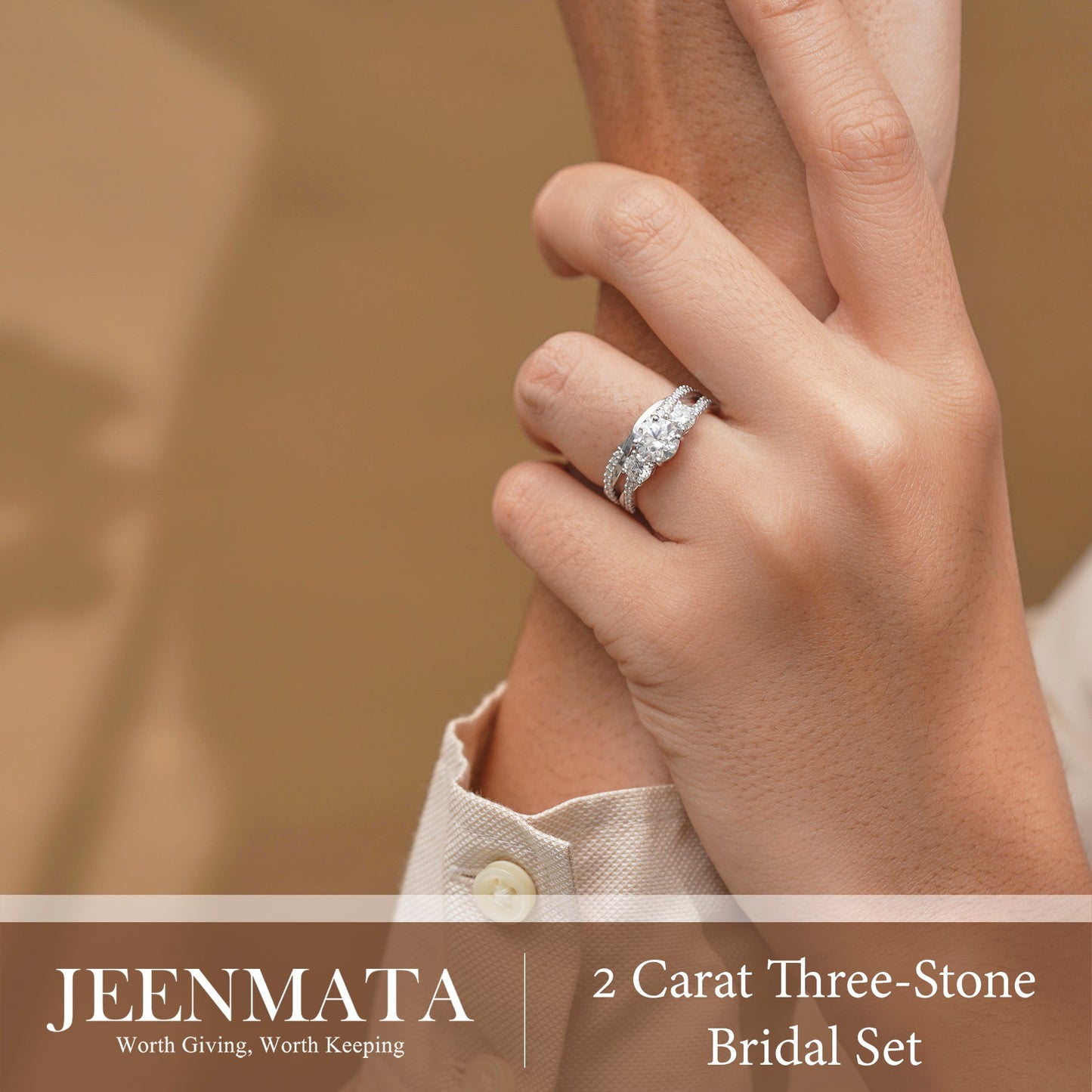 2 Carat Lab Grown Diamond Bridal Ring Set for Women, Round Cut 3 Stone Engagement Ring with Matching Wedding Band, 18K White Gold Plated Silver
