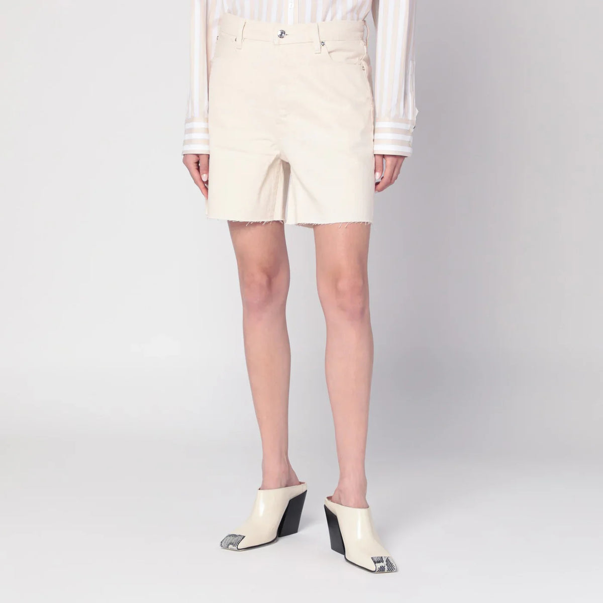 Frame - Butter-coloured denim bermuda shorts