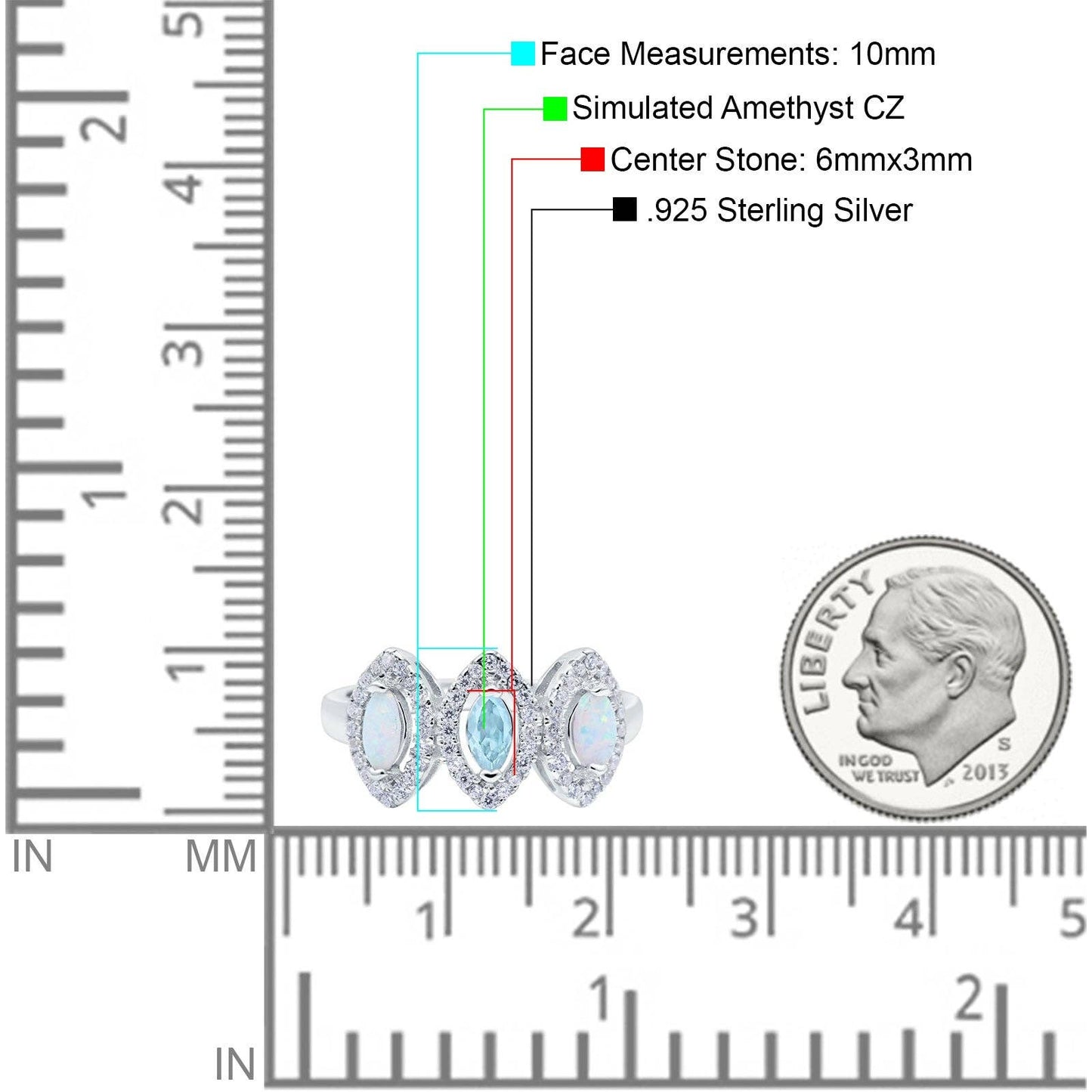 Halo Marquise Three Stone Simulated Aquamarine CZ Wedding Bridal Ring: Simulated Aquamarine CZ /size P