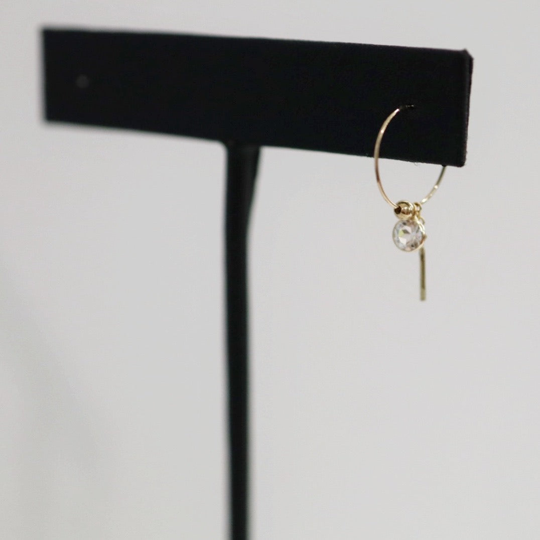 White Topaz and Bar Dangle Hoop Earring in 14 karat Yellow Gold / SINGLE EARRING / READY TO SHIP