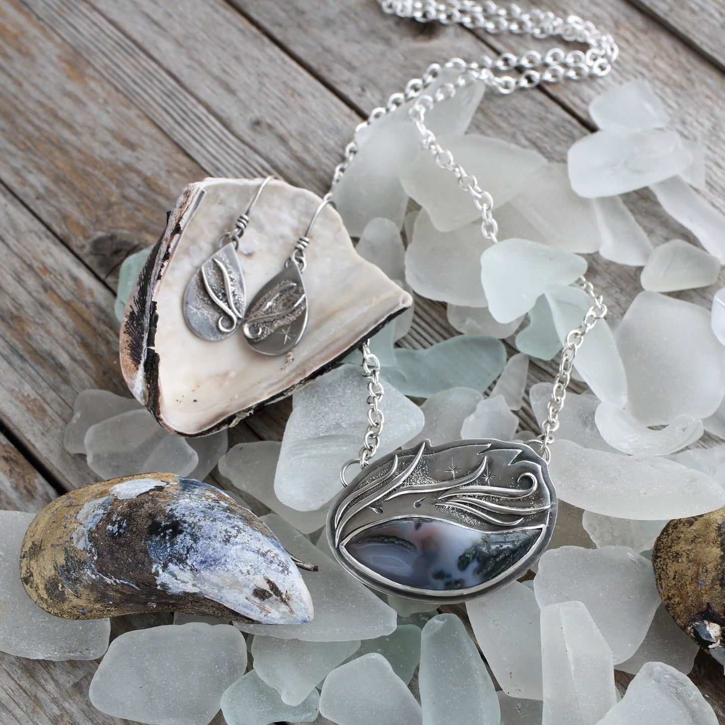 Selkie under the waves Moss Agate pendant - Limited Edition