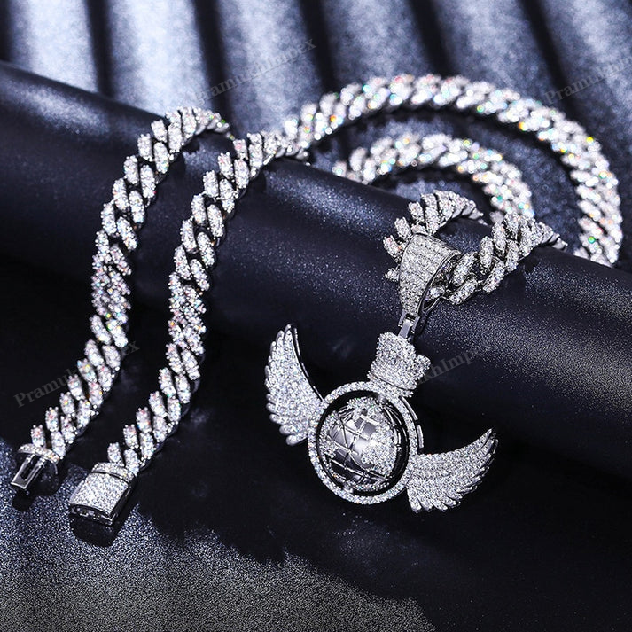 S925 Moissanite Winged Globe Pendant