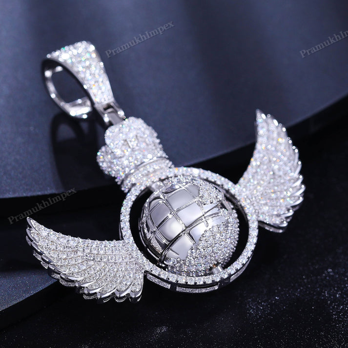 S925 Moissanite Winged Globe Pendant