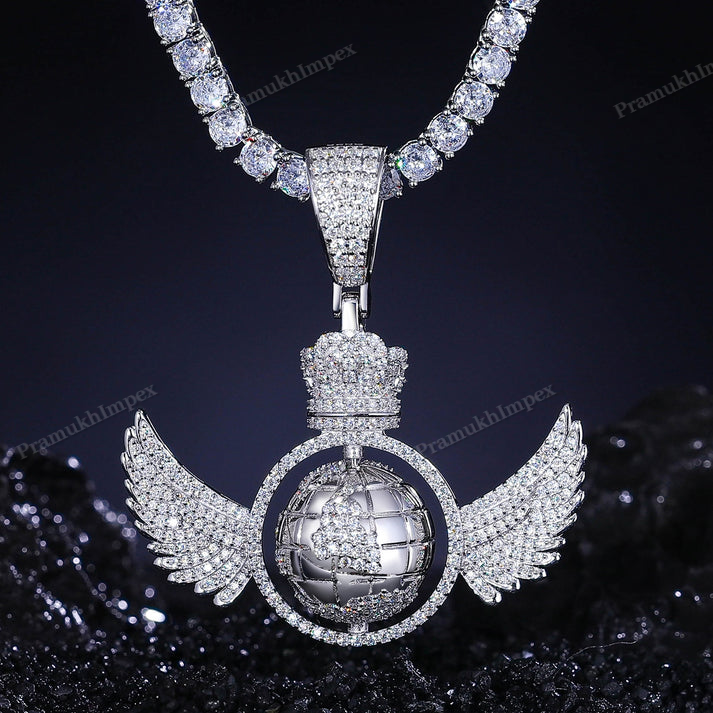 S925 Moissanite Winged Globe Pendant