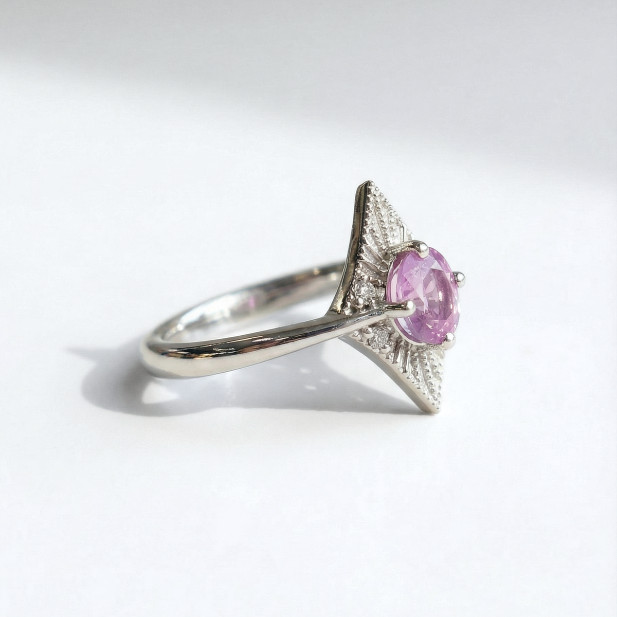 Pink Sapphire & Diamond Ring | 10K White Gold