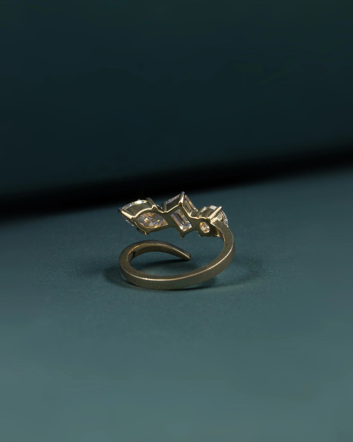 2.47 CTW Emerald & Pear Cut CVD Lab-Grown Diamond Three-Stone Bypass Ring