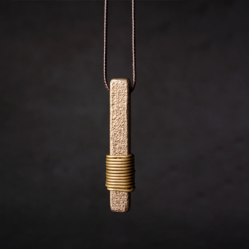 Fortune Jewel Vintage Textured Design Brass Copper Wealth Necklace Pendant