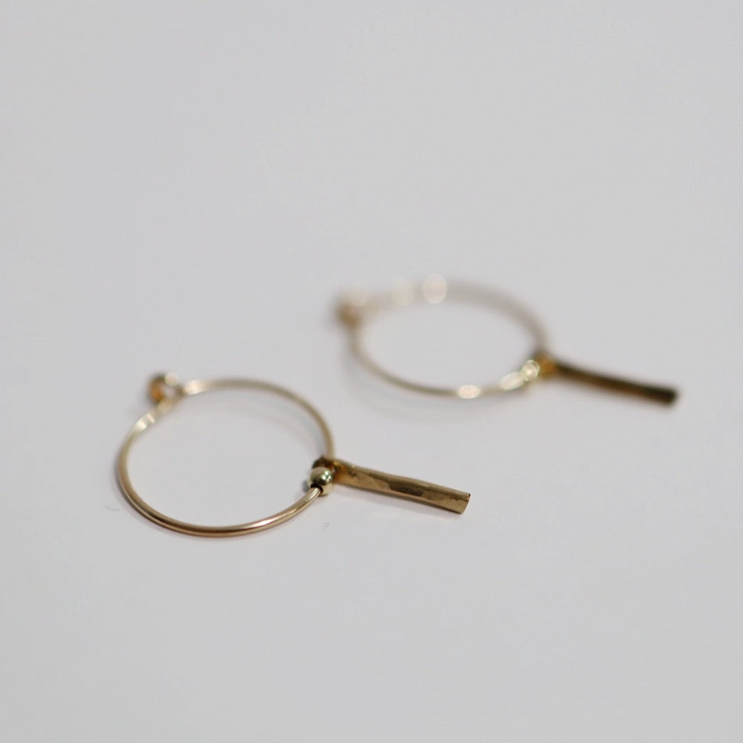 Geometric Bar and Ball Hoop Earrings in Gold Fill or Sterling Silver
