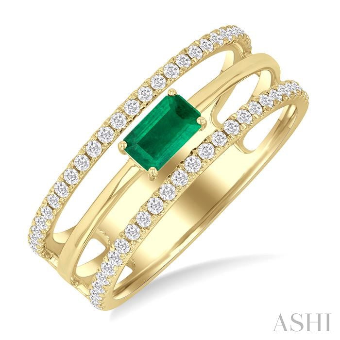 Emerald Shape East-West Gemstone & Diamond Layered Fashion Ring