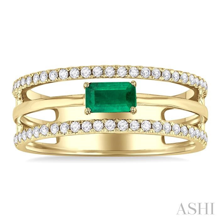 Emerald Shape East-West Gemstone & Diamond Layered Fashion Ring
