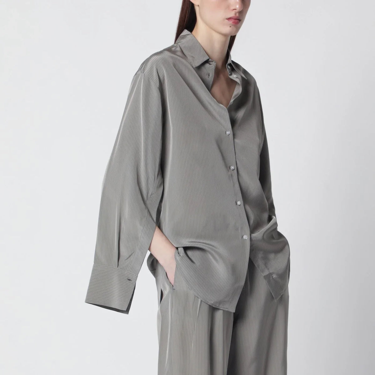 Róhe - Light grey striped oversized shirt
