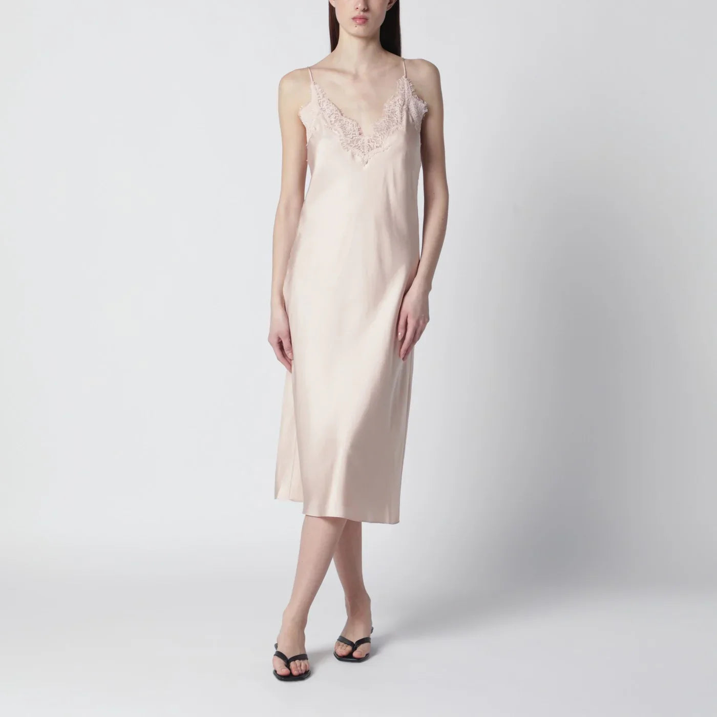 Róhe - Light pink silk slip dress with lace