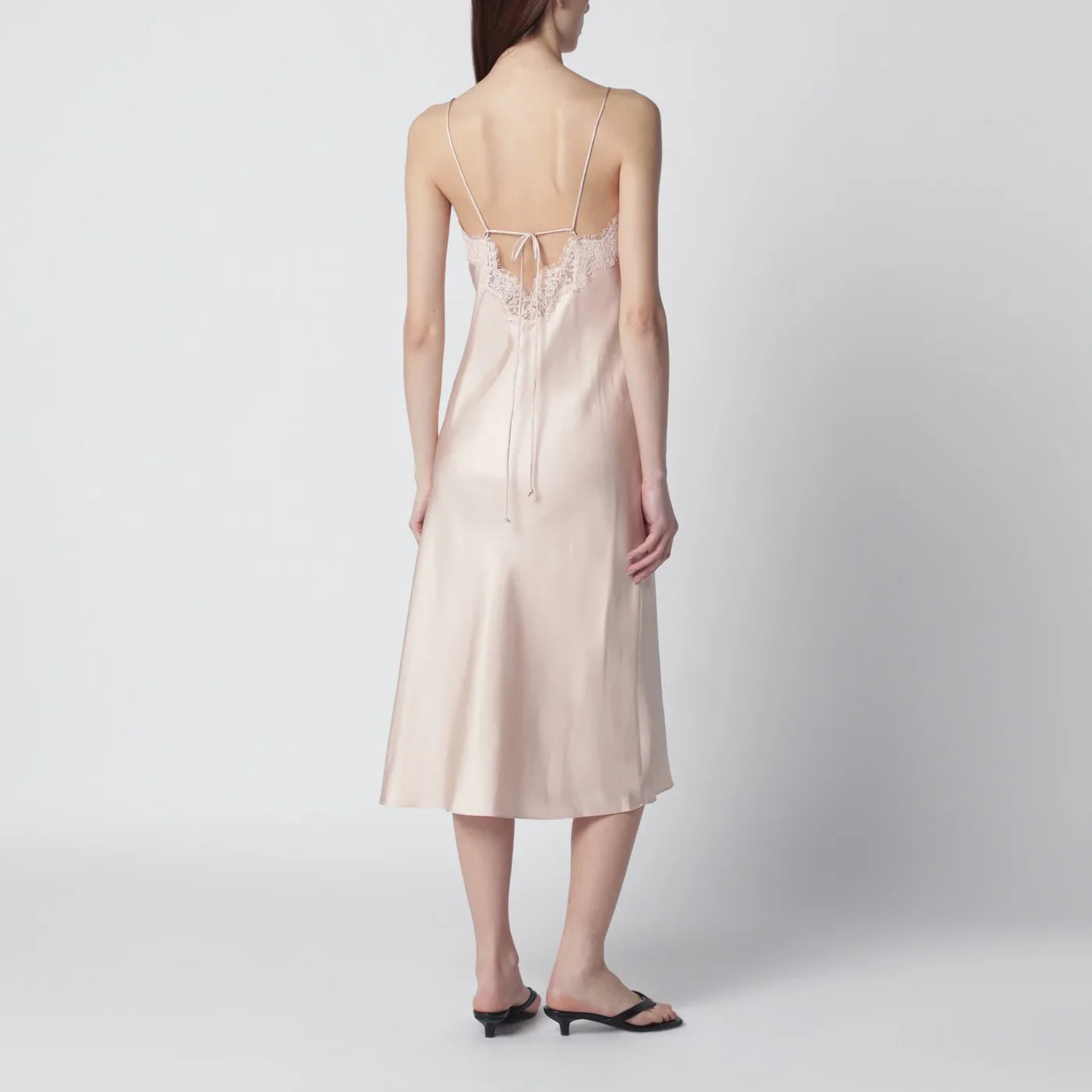 Róhe - Light pink silk slip dress with lace