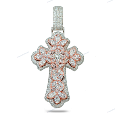 2 Tone Moissanite 925 Silver Hip Hop Cross Pendant