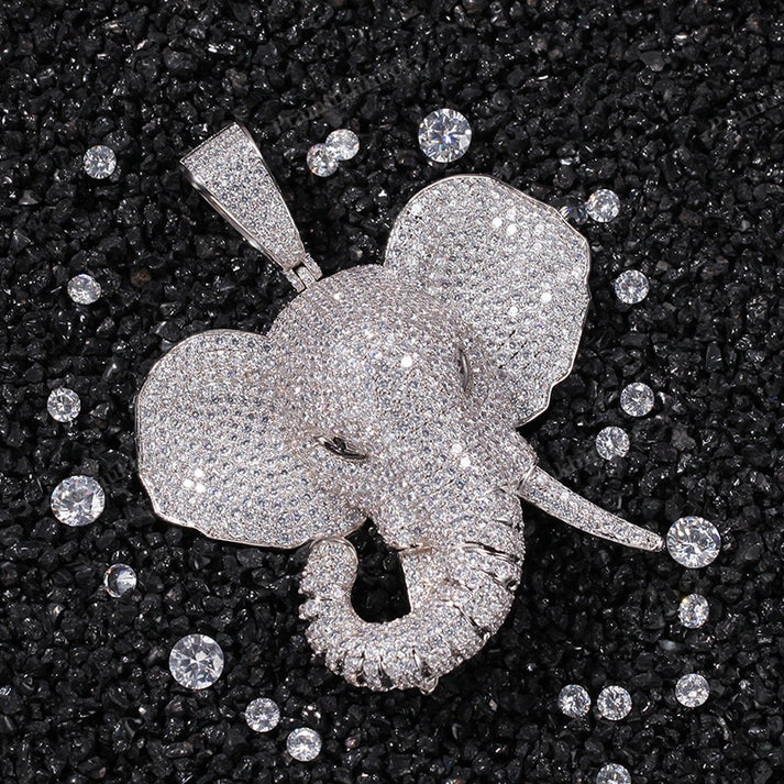 Sterling Silver Moissanite Elephant Head Pendant