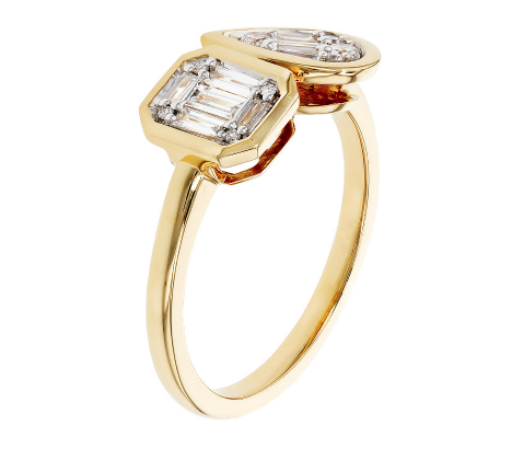 14KY Pear-Shape and Emerald-cut Diamond Cluster Toi et Moi Ring