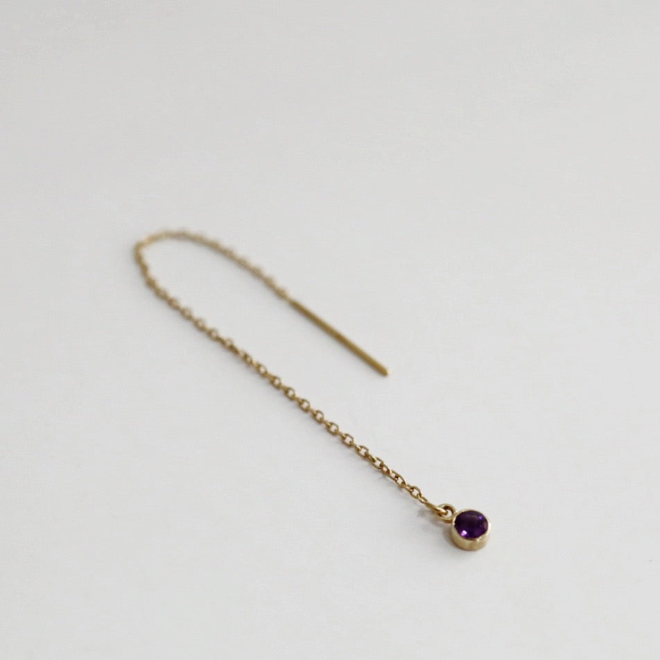 Amethyst Gemstone Threader Earring in 14 karat Yellow Gold / SINGLE EARRING / READY TO SHIP