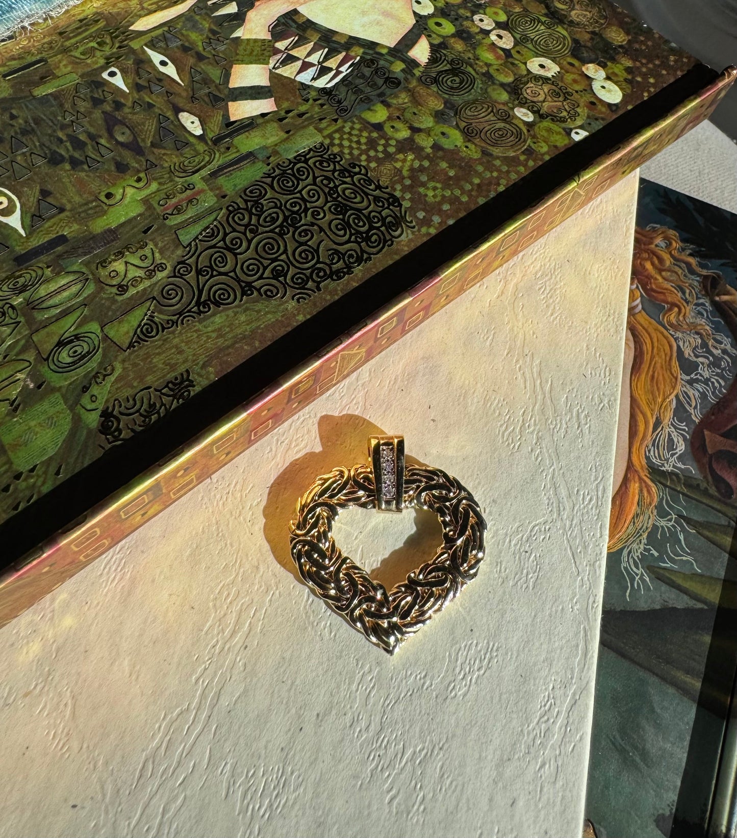 Vintage 14k Byzantine & Diamond Heart Pendant