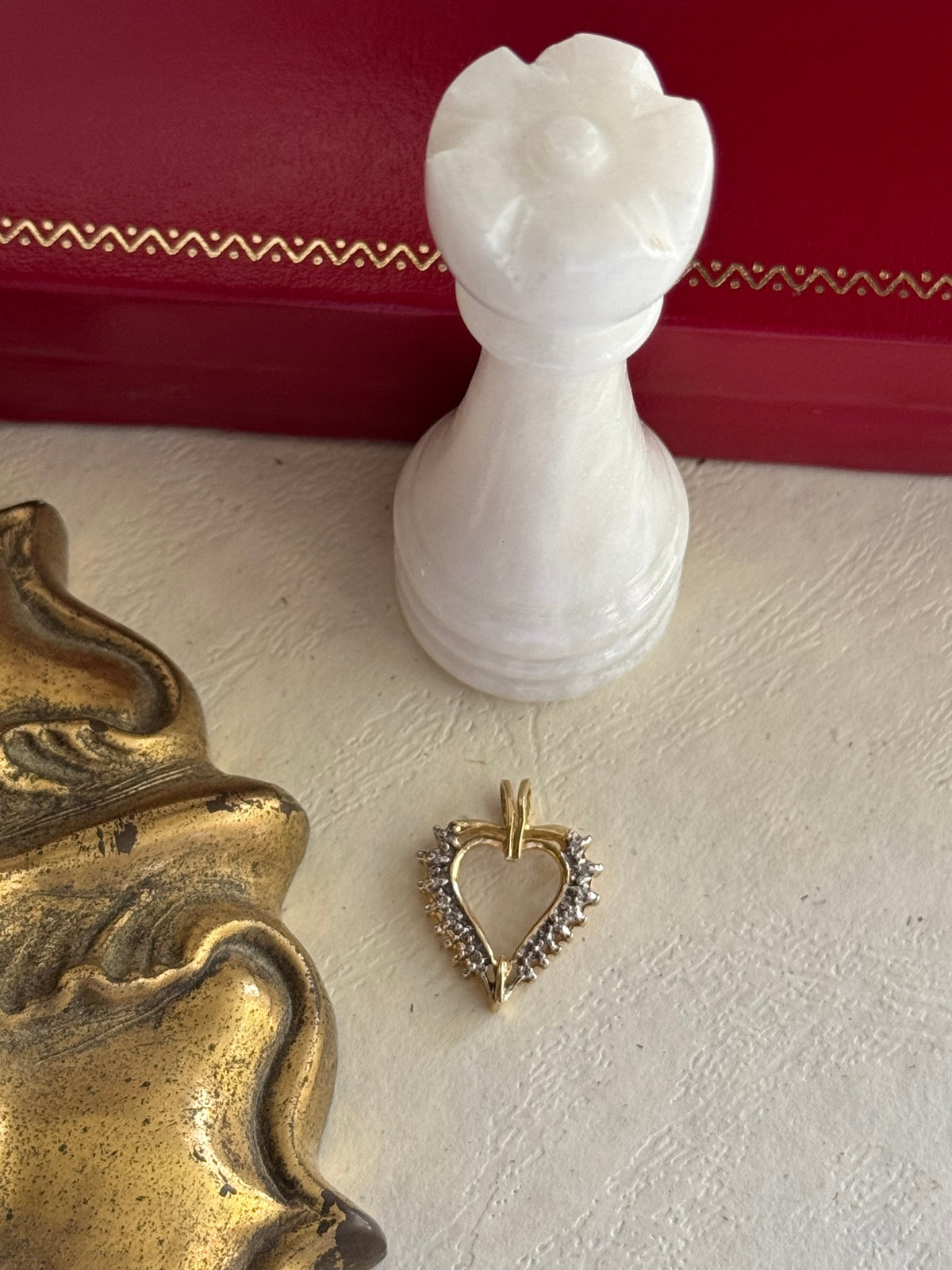 Vintage 14k Yellow Gold & Diamond Heart Pendant