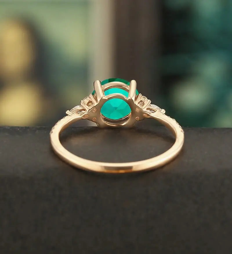 7mm Round Cut Lab Emerald Engagement Ring Marquise Cut Moissanite Wedding Ring Vintage White Gold Bridal Ring Promise Diamond Wedding Ring Half Eternity Anniversary Ring