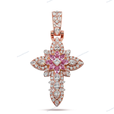 New Design Cross Moissanite Silver Rose Gold Plating Pendant