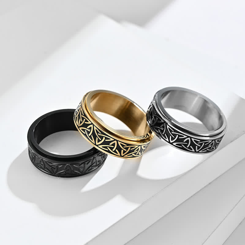 Fortune Jewel  Triangle Knot Triquetra Titanium Steel Calm Rotatable Ring