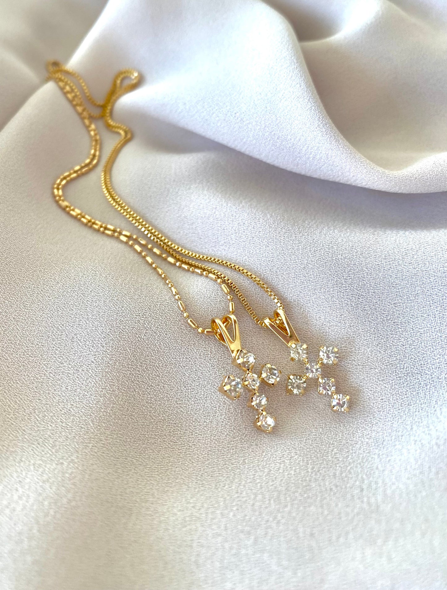 Dainty Cross Necklace Gold Filled Chain Crystal Covered Cross Pendant Pave Cross Charm Christian Jewelry Baptism Christmas Gift CZ Cross