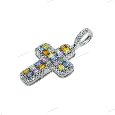 Color Full Moissanite Silver Diamond Set Cross Hip Hop Pendant