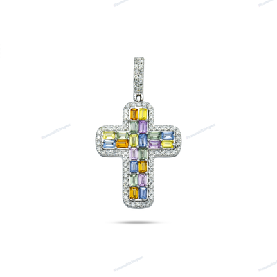 Color Full Moissanite Silver Diamond Set Cross Hip Hop Pendant