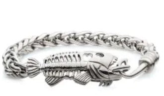 Black Stainless Steel Wheat Chain Bracelet with 18K Gold Plated Fishbone on Hook Clasp