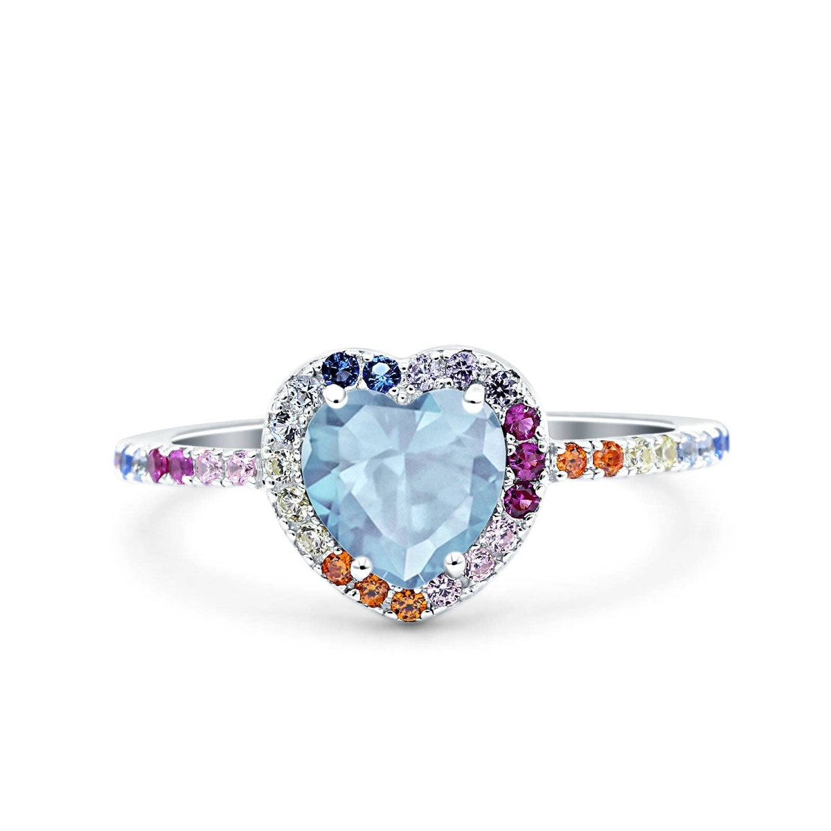 Heart Art Deco Engagement Ring Aquamarine CZ: Aquamarine CZ size p