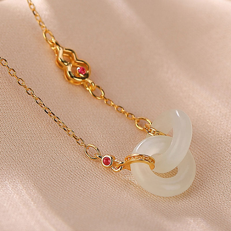 Fortune Jewel 925 Sterling Silver Round Jade Luck Prosperity Necklace Chain Pendant