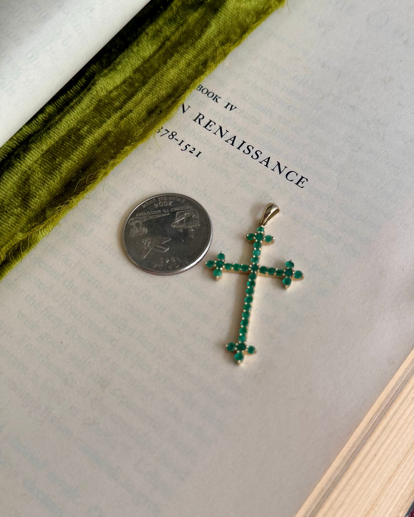Vintage 10k Emerald Gothic Cross Pendant