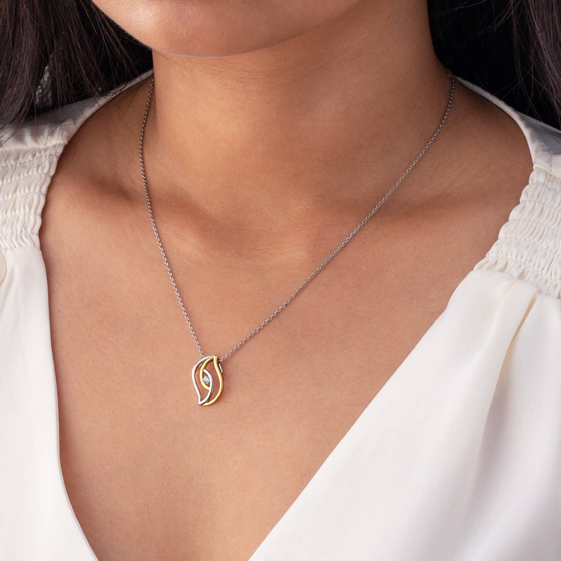 Two-Tone Sterling Silver Double Swirled Teardrop Pendant & 925 Sterling silver necklace