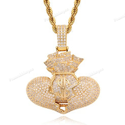 Moissanite Sterling Silver Gold Plated Broken heart money bag pendant