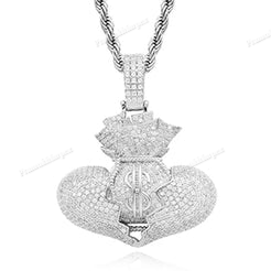 Moissanite Sterling Silver Gold Plated Broken heart money bag pendant