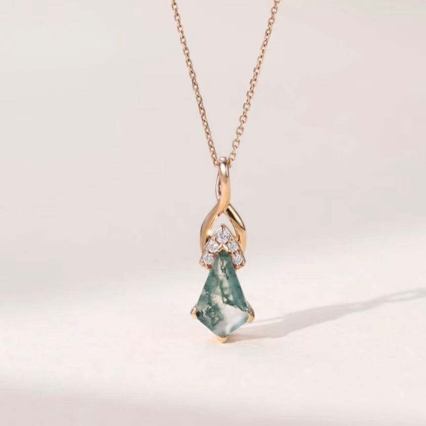 Kite Cut Moss Agate Mystical Necklace - ‘Emerald’