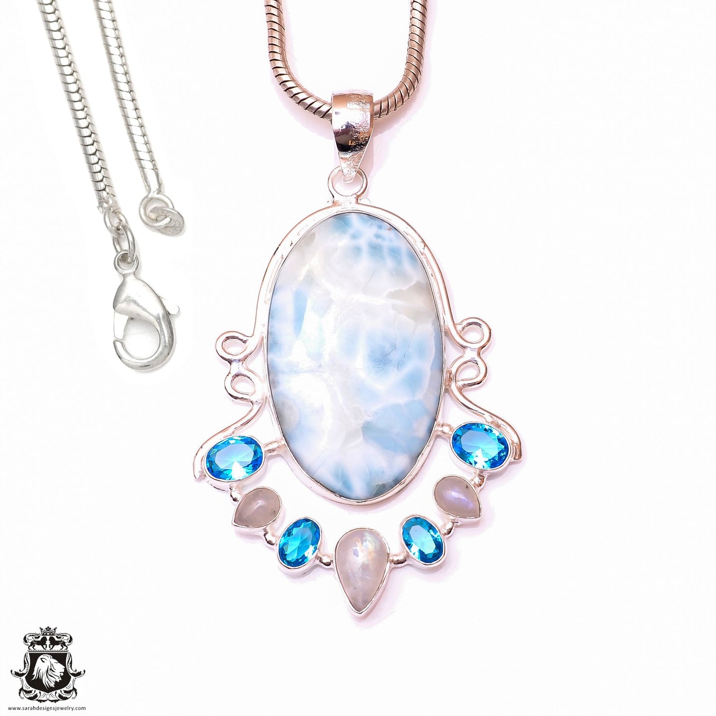 Stunner! Caribbean Larimar Pendant & 3MM Italian Chain P10000